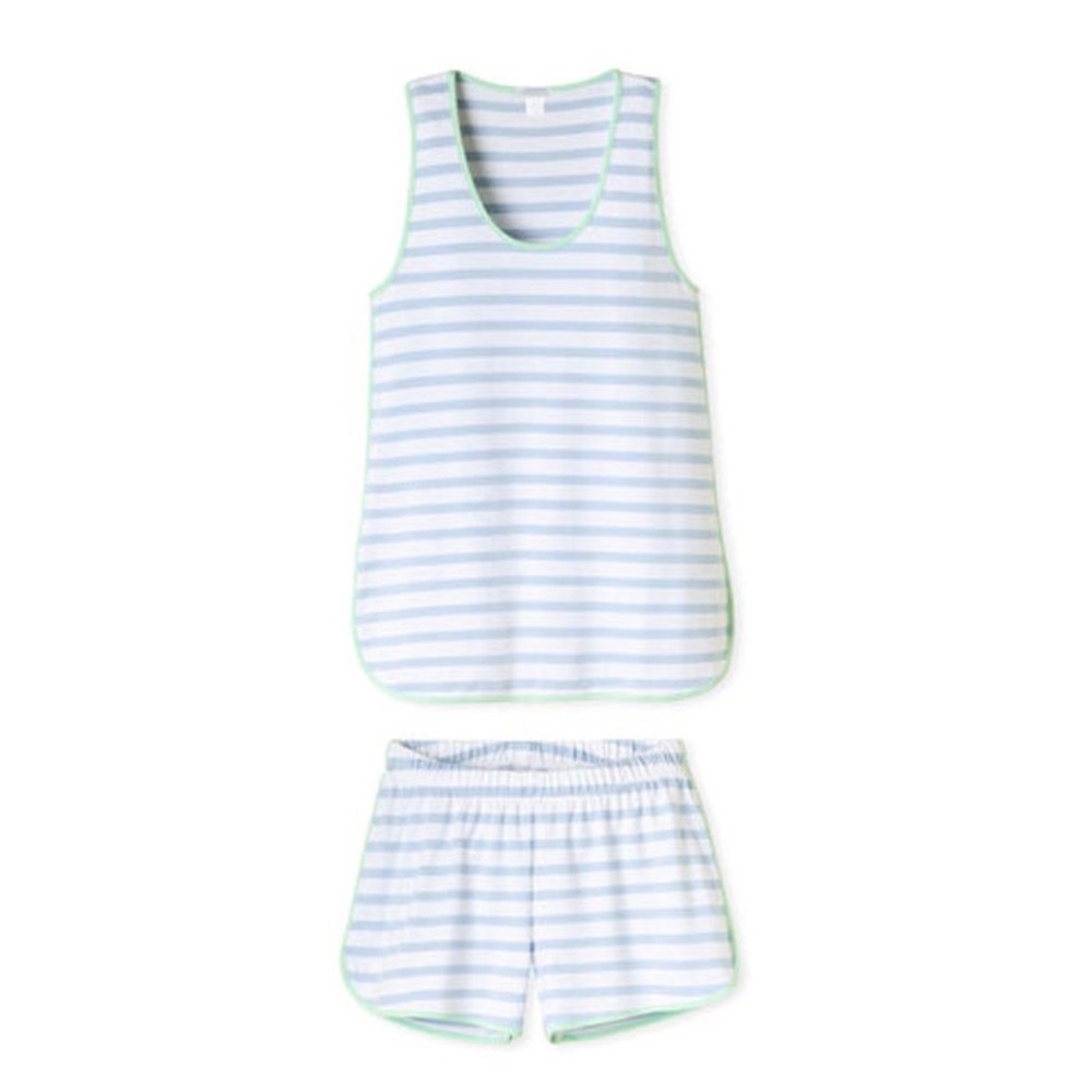 LAKE Pajamas Women Blue White Striped Pima Tank Shorts Set Size Medium PJ Sleep